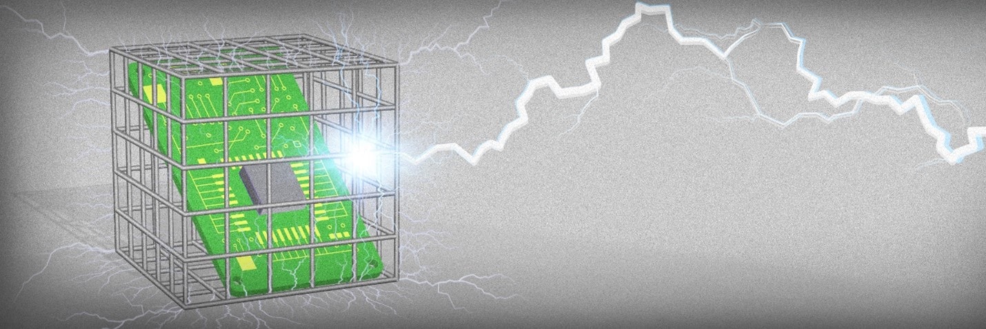 Figure 1: Schematic depiction of how a Faraday cage shields electronic circuits from incoming electromagnetic wave